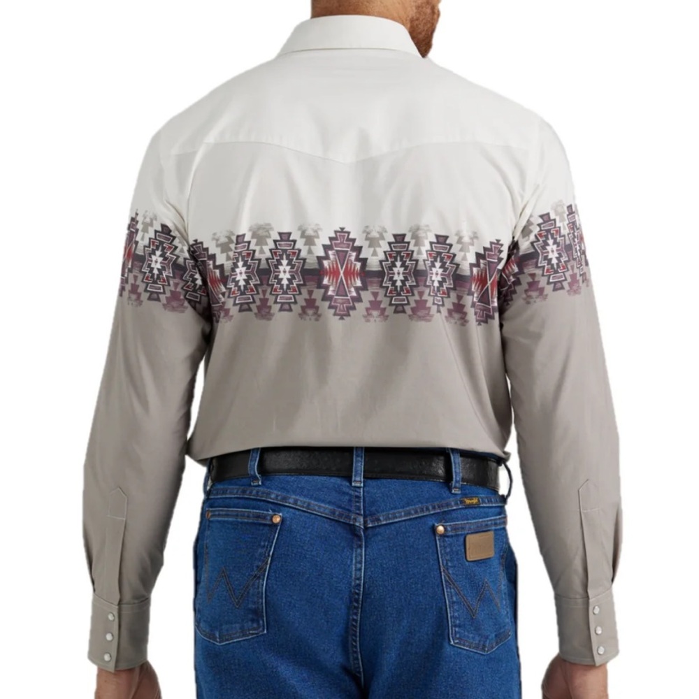 Checotah White Aztec Printed Snap Down Long Sleeve Shirt XXL Wrangler - Picture 2 of 10